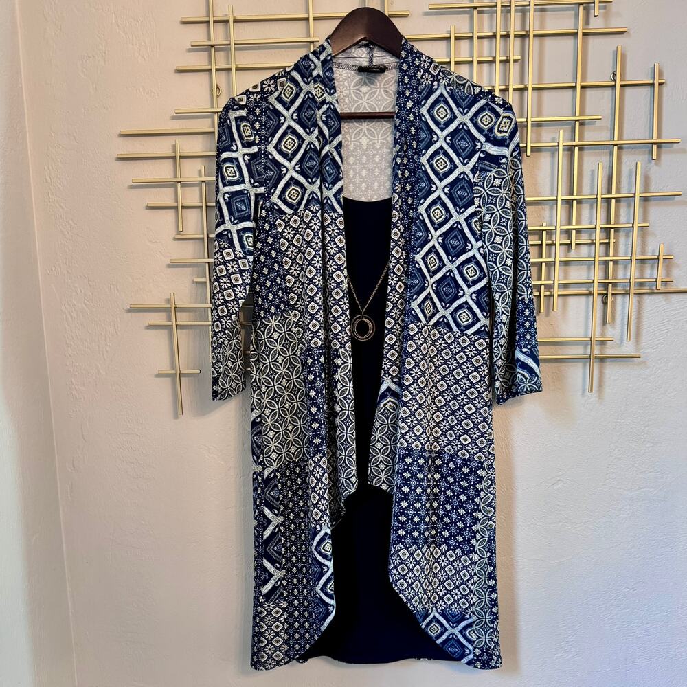 En Focus Studio Blue Patchwork Layered Dress w Attached Necklace Size 8